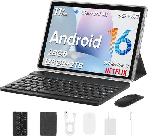 Miniatura 7 de TUOHAITIME Tablet Android 16 actualizada 2026, tabletas Android de 11 pulgadas, 28 GB+128 GB+1 TB expandir, compatible con desbloqueo facial+carga