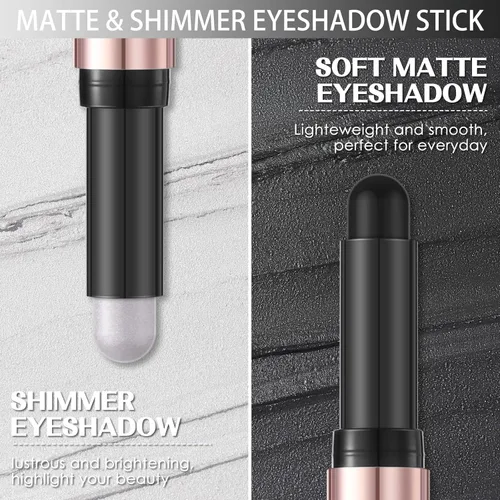 Miniatura 5 de FOCALLURE 2 lápices de sombra de ojos sin arrugas, lápiz de sombra de ojos en crema brillante y mate, larga duración, impermeable, iluminador