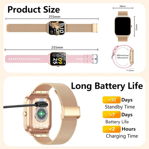 Miniatura 7 de CASCHO Relojes inteligentes para mujer (Android/iOS), reloj inteligente HD de 1.85 pulgadas con llamadas/mensajes/control de voz AI, monitor