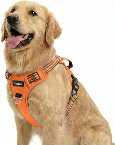 Miniatura 16 de Funfox Arnés para perro sin tirones, arnés de chaleco ajustable para mascotas, material súper suave con mango vertical, fácil control, paseo