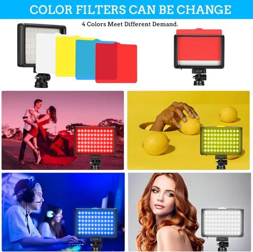 Miniatura 5 de Paquete de 2 luces LED de video, luces de fotos USB regulables de 5600 K con mini trípode y filtros de colores para estudios fotográficos, tiro