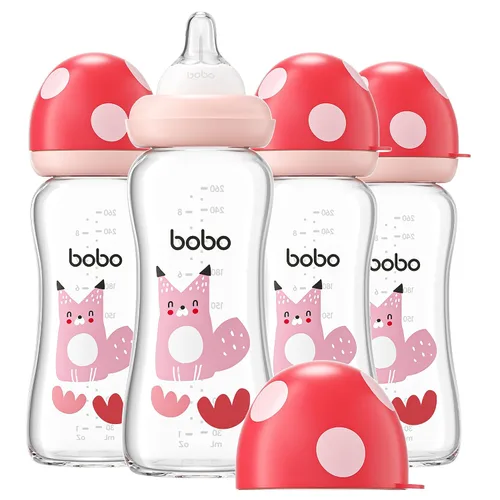 Miniatura 32 de YOHKOH Biberón de vidrio natural con pezón de flujo lento de nivel 1, biberones anticólicos para recién nacidos, botella de vidrio de cuello ancho