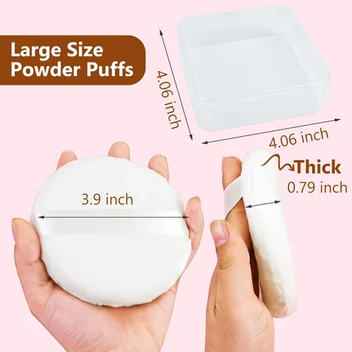 Miniatura 2 de Paquete de 5 soplos de polvo corporal extra grandes y recipiente, algodón suave de 4.13 pulgadas con recipiente redondo lavable para mujer, bebé