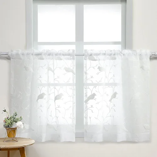 Miniatura 20 de VOGOL Juego de cortinas transparentes bordadas y cenefas para sala de estar, con bolsillo para barra blanca, par de cortinas traslúcidas