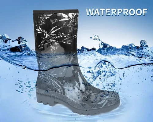 Miniatura 80 de DKSUKO Waterproof Womens Rain Boots insulated,Lightweight Rubber fashion Boots in Gardening,Warm and Comfortable Wide Calf Rain Boots with Glossy in