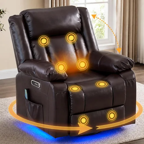 Miniatura 9 de Silla reclinable giratoria eléctrica con motor doble, sillón reclinable eléctrico con masaje por vibración y calor, luz LED, silla reclinable