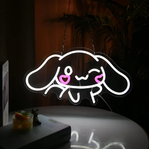 Miniatura 6 de Cinnamoroll - Letrero de neón con alimentación USB para decoración de habitaciones, personaje de dibujos animados japoneses, perro de caricatura