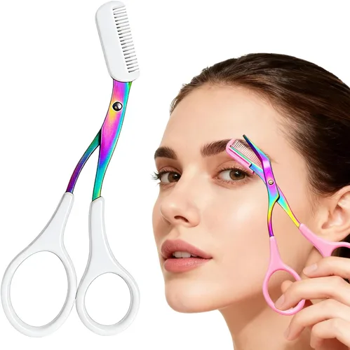 Miniatura 7 de Tijeras de corte de cejas, cortador de precisión de acero inoxidable, maquillaje de depilación, tijeras profesionales 2 en 1 con peine, herramienta