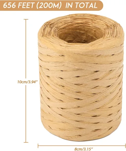Miniatura 3 de Cordel de cinta de papel de rafia natural de 656 pies, cuerda de rafia de 1/4 de pulgada, cinta de papel de embalaje resistente para ramos de Marrón