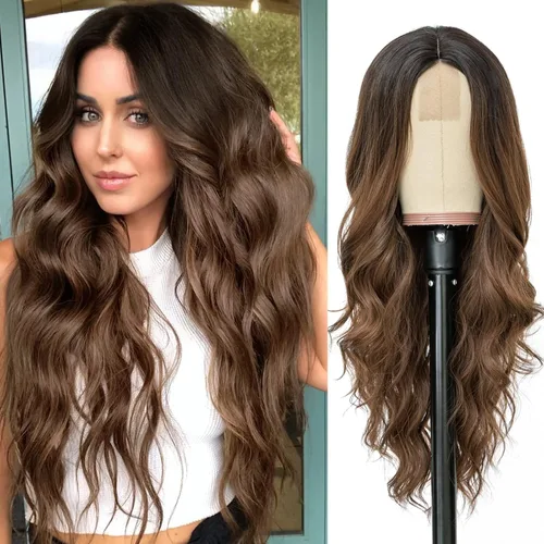 Miniatura 13 de NAYOO Peluca negra ondulada de 26 pulgadas de largo para mujer, peluca sintética de aspecto natural, fibra resistente al calor, suave y ligera, Negro