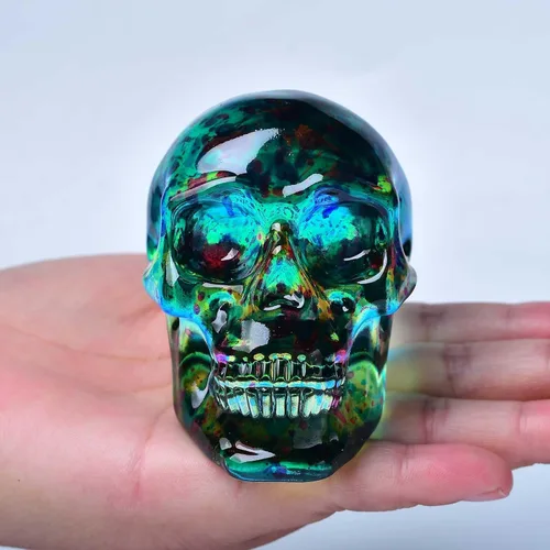 Miniatura 4 de Estatuas de cabeza de calavera de cristal, figuras de calavera K9, piedras preciosas de calavera de cristal, decoración de Halloween, regalos