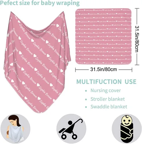Miniatura 3 de Manta personalizada para bebés y niños, manta con nombre personalizado para recibir con diadema de lazo y sombrero, artículos personalizados