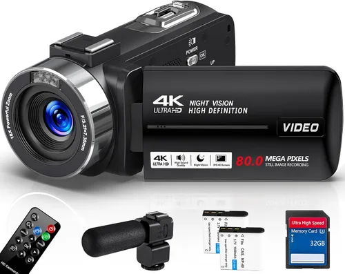 Ultra 4K 80MP Camcorder Video Camera Vlogging Camera for YouTube IR Night Vision Camera 18X Digital Zoom 3.0 IPS Screen Video Recorder with 32GB SD