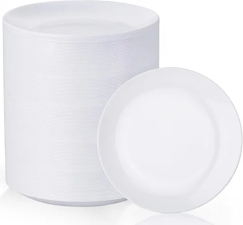 Miniatura 25 de Nervure - Juego de 100 platos de plástico desechables negros de 7.5 pulgadas, platos de postre negros desechables, platos de plástico dorado