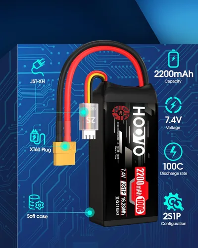 Miniatura 2 de HOOVO 2S Shorty Lipo Battery 2200mAh 100C 7.4V RC Lipo Batería con conector XT60 para FPV Racing Drone RC Avión Helicóptero Quadcopter Car-2 Pack