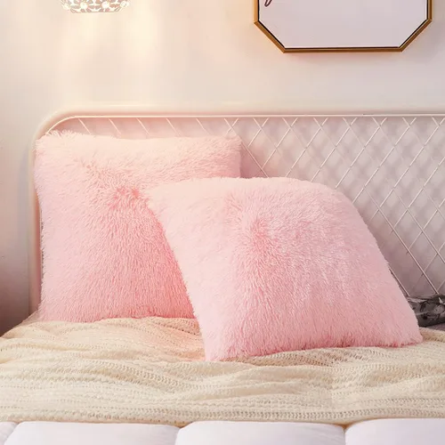 Miniatura 16 de Juego de 2 fundas de almohada estándar de piel sintética de terciopelo suave, fundas de almohada decorativas con cierre de cremallera