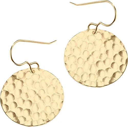 Miniatura 14 de Aretes colgantes grandes con disco circular martillado en plata, oro u oro rosa