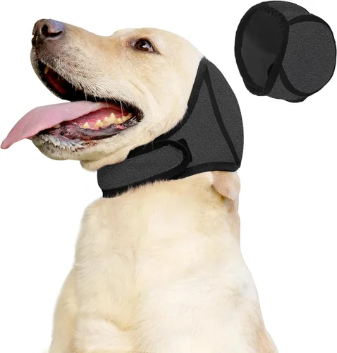 Miniatura 15 de Envolturas para las orejas sin sacudidas para perros, suave con capucha calmante para perros, orejeras para ansiedad, aseo, baño, natación, Negro