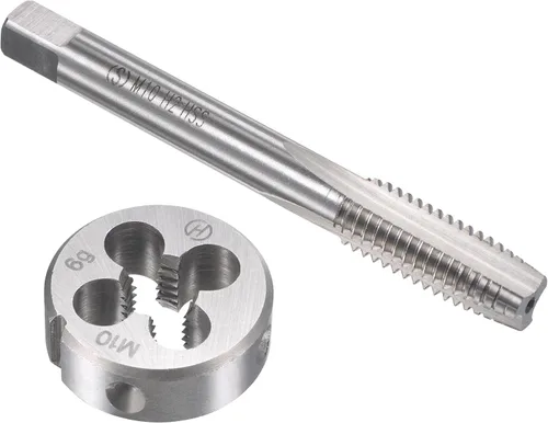 uxcell M10 x 0.059 in Juego de llaves métricas y troqueles, rosca de máquina con troquel de roscado redondo, kit de grifo y troquelado para