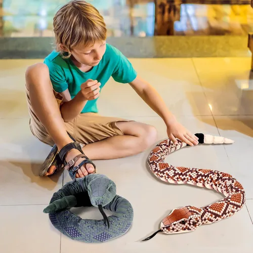 Miniatura 6 de Moneer 2 piezas de felpa de serpiente gigante, serpiente de cascabel de peluche grande de 54 pulgadas, animal de peluche de serpiente realista