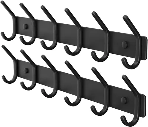 Miniatura 9 de Perchero de montaje en pared (negro, 1 unidad) – Organizador de aluminio de 6 ganchos, instalación de taladro, sostiene abrigos, toallas y bolsas