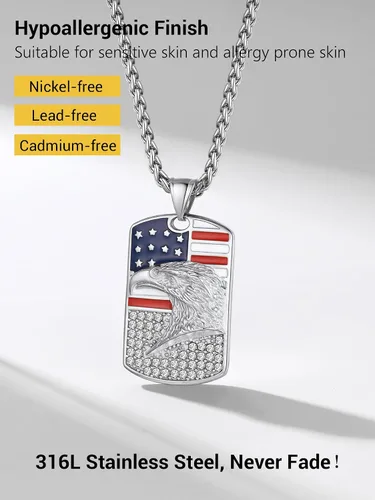 Miniatura 5 de PROSTEEL Collar con etiqueta de perro de la bandera estadounidense, dije de bandera nacional de Estados Unidos, collar patriótico chapado en acero