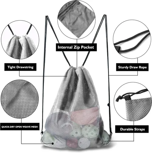 Miniatura 92 de GSE Games & Sports Expert Bolsa de malla con cordón para béisbol, pelotas de pickleball, pelotas de golf, gimnasio, equipo de natación, lavandería