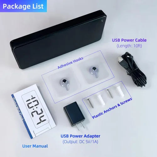 Miniatura 7 de Reloj de pared digital LED con pantalla RGB dinámica, dígitos grandes, brillo automático, formato de 12/24 horas, moderno reloj de pared eléctrico