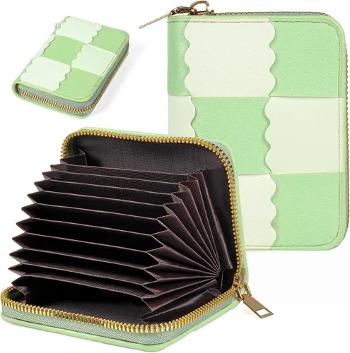 Miniatura 15 de Tarjetero RFID para tarjetas de crédito, cartera pequeña con cremallera de acordeón, estuche organizador de tarjetas para mujeres y hombres