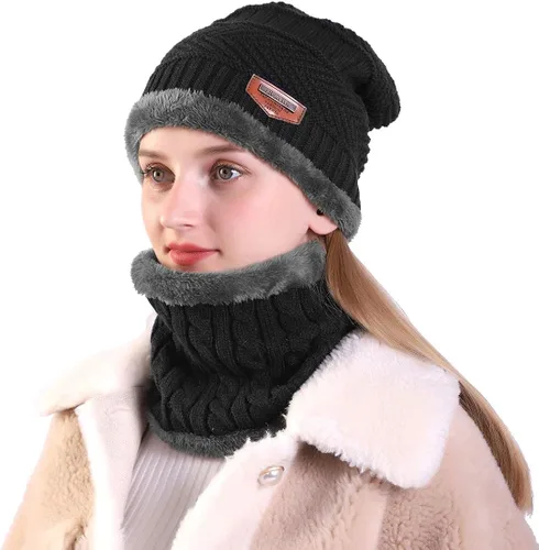 Miniatura 3 de MUCO Conjunto de gorros de invierno para hombre y mujer, gorro de punto cálido, forro polar grueso, calentador de cuello para hombres y mujeres, Muco