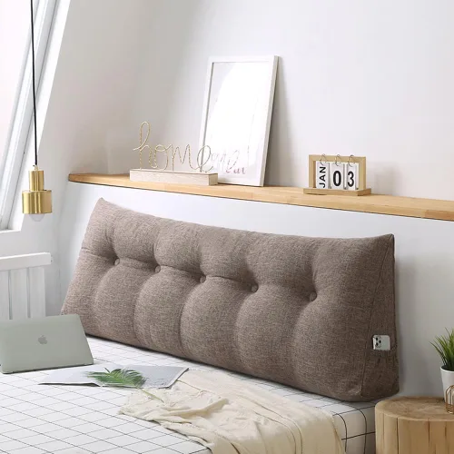 Miniatura 14 de Almohada de cuña de cabecera para cama individual/individual/Queen/King, almohada de lectura grande de lino y algodón, almohada triangular