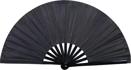 Gionforsy 1pcs Rave Hand Fan Bamboo Holding Hand Fan Ventilador grande plegable con tela de color brillante ventilador plegable para festival (negro)