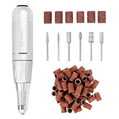 Miniatura 11 de JEWHITENY Taladro de uñas profesional recargable 35000 RPM, SG707 lima de uñas eléctrica con 6 brocas para uñas acrílicas, eliminación de pulido