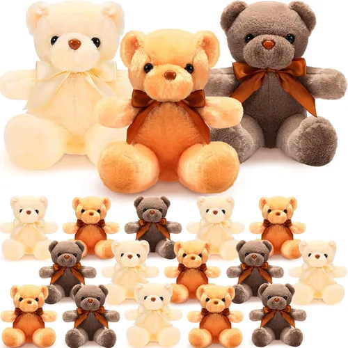 HyDren 18 piezas de animales de peluche de oso a granel de 12 pulgadas, osos de felpa suave a granel, juguetes para niñas, niños, graduación, marrón