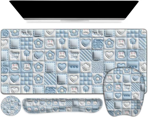 Miniatura 25 de Alfombrilla de ratón grande 4 en 1, juego de reposamuñecas para teclado, alfombrilla de ratón ergonómica con soporte para la muñeca, alfombrilla