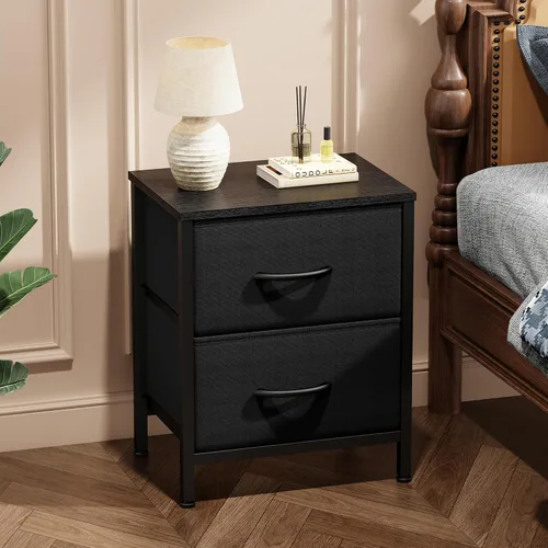 Miniatura 2 de Sweetcrispy - Mesita de noche pequeña con 2 cajones de tela, mesa auxiliar para dormitorio, para mesita de noche de 20 pulgadas de alto para Negro