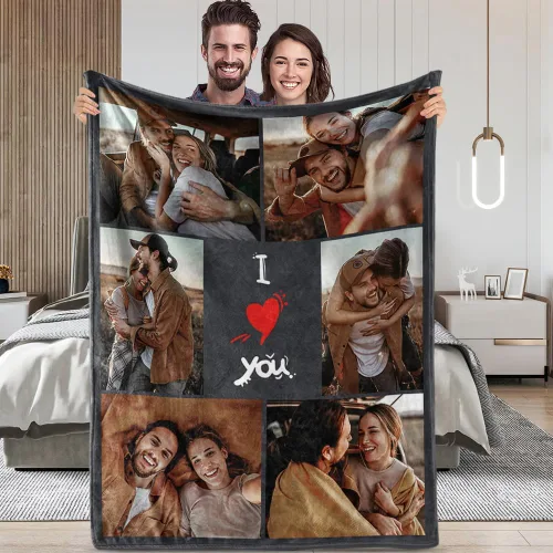 Miniatura 6 de TinyName Impreso en Estados Unidos, regalos personalizados con texto en inglés "I Love You" para novio, manta personalizada con fotos, manta