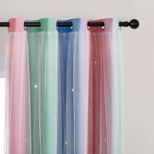 Miniatura 19 de XiDi Cortinas opacas con estrellas para habitaciones de niños, cortinas verdes para ventana de dormitorio de niños, azul y gris, 52 pulgadas de Azul