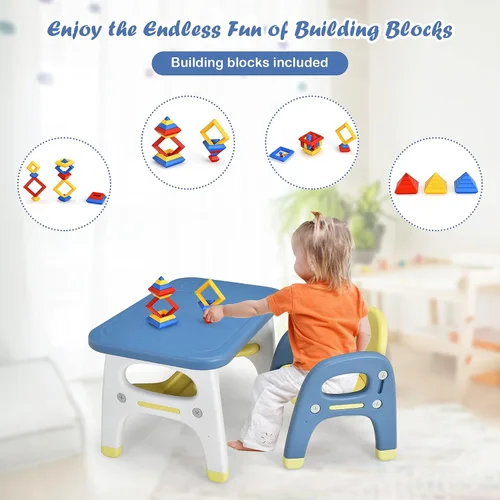 Miniatura 4 de KOTEK Juego de mesa y silla para niños, bonita mesa de actividades con almacenamiento y bloques de construcción, sillón en forma de dinosaurio