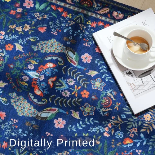 Miniatura 7 de Rugcomf Alfombra de pasillo lavable para cocina 2'6''x8' Alfombra de pasillo para entrada interior floral antideslizante alfombra suave para Azul