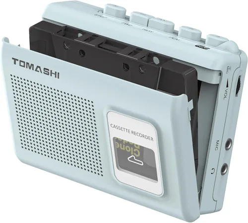 Reproductor de Casete Portátil Walkman con Grabadora Integrada, Altavoz, Micrófono, Jack para Auriculares, 4.57 x 3.54 x 1.38 pulgadas (Azul)