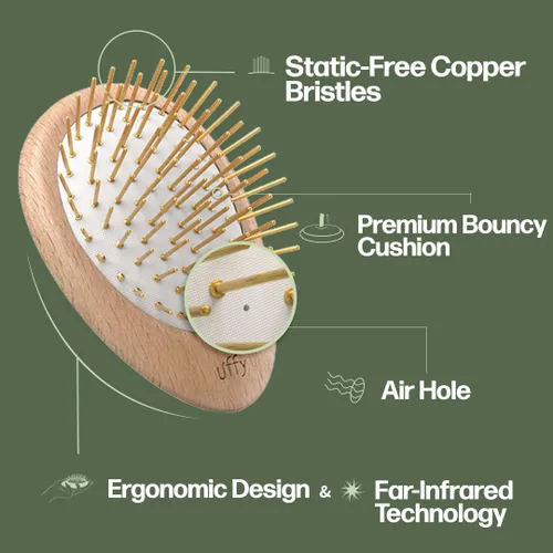 Miniatura 4 de Uffy Acubrusher - Cepillo de pelo Gua Sha chapado en oro de 24 quilates, masajeador ergonómico para el cuero cabelludo para la caspa