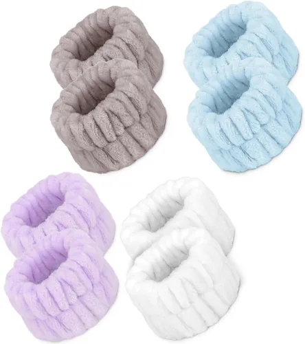 Miniatura 12 de Crosize 8 piezas de bandas de muñeca de microfibra para lavar la cara, pulseras absorbentes para lavar la cara para mujeres, evita que el agua se