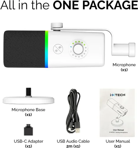 Miniatura 9 de IXTECH Micrófono USB Gaming para PC, micrófono condensador con cancelación de ruido para podcasts y transmisión de video con soporte para trípode
