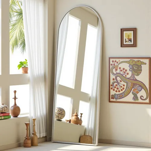 Miniatura 27 de OGCAU Espejo de suelo de longitud completa, 56 x 20 pulgadas, espejo de cuerpo completo con parte superior arqueada, para colgar o inclinarse