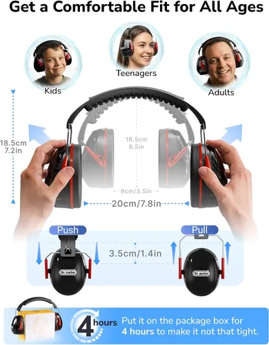 Miniatura 11 de Dr.meter Orejeras de protección para los oídos, orejeras de seguridad con reducción de ruido de 31 dB con diadema ajustable para adultos, niños