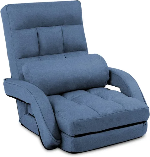 Silla de piso ajustable de 14 posiciones, tumbona para interiores, sofá plegable perezoso con reposabrazos y una almohada acolchada para adultos,