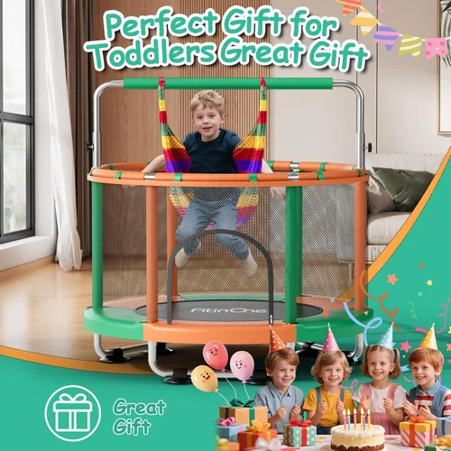 Miniatura 9 de 55" Toddler Mini Trampoline for Kids, Indoor Outdoor Toys with Swing, 440lbs Baby Kids Trampoline, Gymnastics Bar, Birthday Gifts for Boy Girl Age