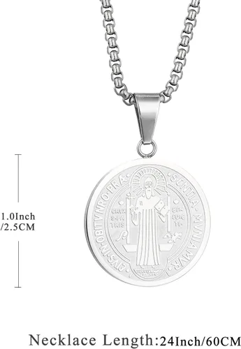 Miniatura 2 de Yonhon Collar de medalla de San Benito de acero inoxidable, exorcismo católico regalo para hombres