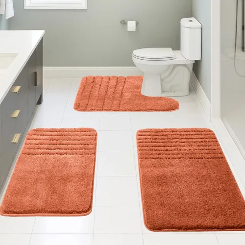Miniatura 23 de Juego de 3 alfombras de baño suaves y absorbentes, peludas, suaves, antideslizantes, para ducha, bañera y bañera, lavables a máquina